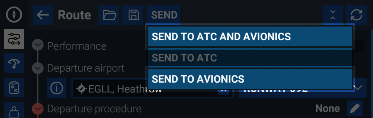 Send to Avionics Options Send to Avionics Options